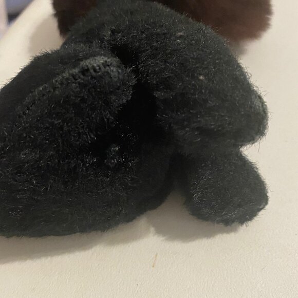 Vtg Mid-Century Black Cat Plush Real Fur Fluffy Face Green Button Eyes 8”x9.5” - Picture 8 of 9